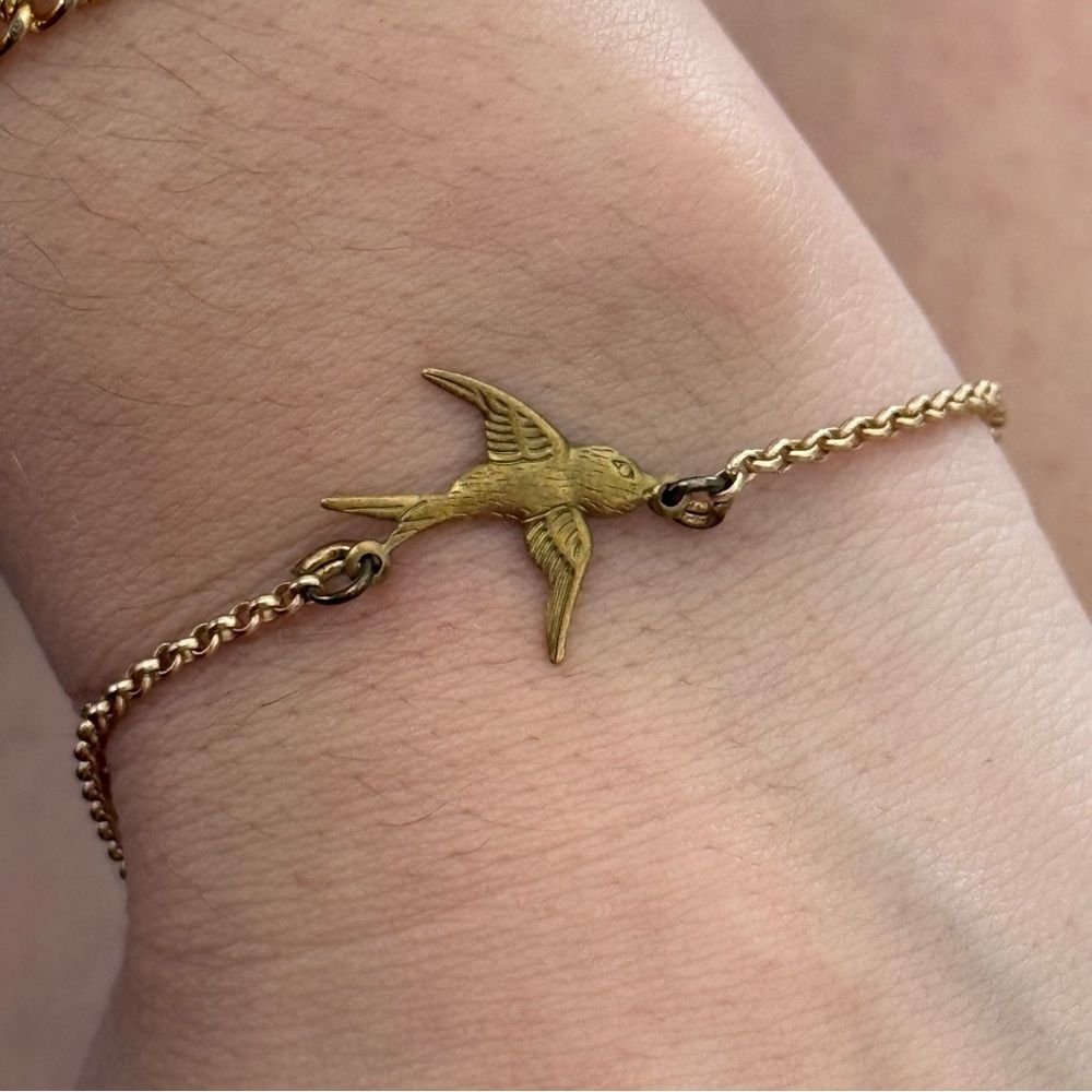 Gold Tone Bird Charm Brass Bracelet Dainty
